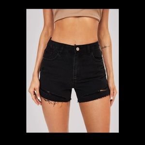 Distressed High Waisted Denim Shorts